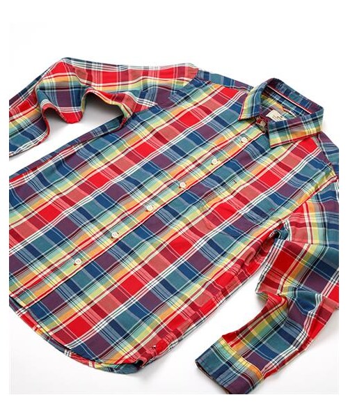 grn(ジーアールエヌ)の「對色格紋襯衫(その他・メンズ・紅/藍・S/M/L)」の2枚目の写真