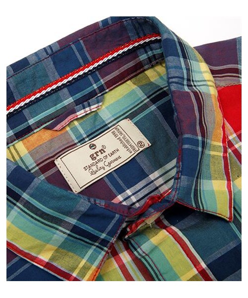 grn(ジーアールエヌ)の「對色格紋襯衫(その他・メンズ・紅/藍・S/M/L)」の3枚目の写真