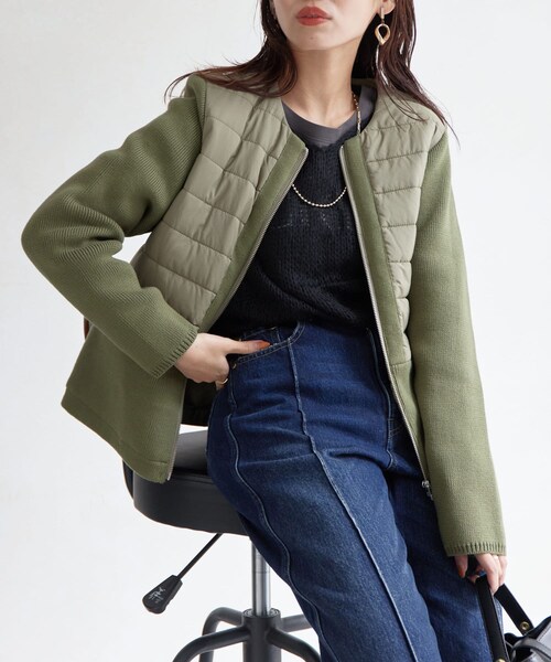 Chez toi（シェトワ）の「中綿×ニット切替ジャケット（ジャケット/アウター・レディース・アイボリー/グレージュ/カーキ/ブラック・F）」の4枚目の写真