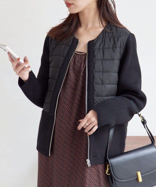 Chez toi（シェトワ）の「中綿×ニット切替ジャケット（ジャケット/アウター・レディース・アイボリー/グレージュ/カーキ/ブラック・F）」の2枚目の写真