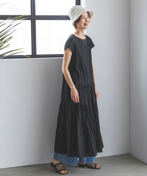 LEPSIM(レプシィム)の「クリンクル切り替えフレンチスリーブワンピース(ワンピース/ドレス・ブラック09/ピンク23/オリーブ74・FREE SIZE)」の5枚目の写真