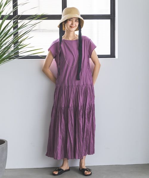 LEPSIM(レプシィム)の「クリンクル切り替えフレンチスリーブワンピース(ワンピース/ドレス・ブラック09/ピンク23/オリーブ74・FREE SIZE)」の2枚目の写真