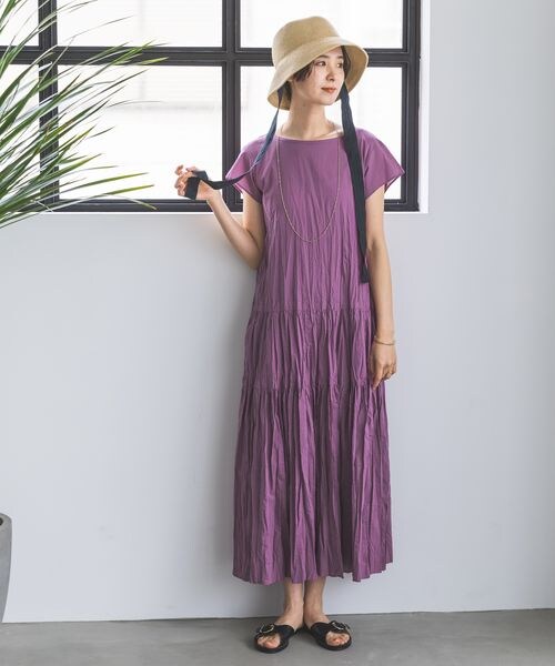 LEPSIM(レプシィム)の「クリンクル切り替えフレンチスリーブワンピース(ワンピース/ドレス・ブラック09/ピンク23/オリーブ74・FREE SIZE)」の6枚目の写真