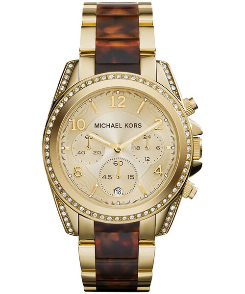 MICHAEL KORS(マイケルコース)の「Michael Kors Mid-Size Golden Stainless Steel Blair Chronograph Glitz Watch(アナログ腕時計・レディース・GOLD/TORTOISE)」の1枚目の写真