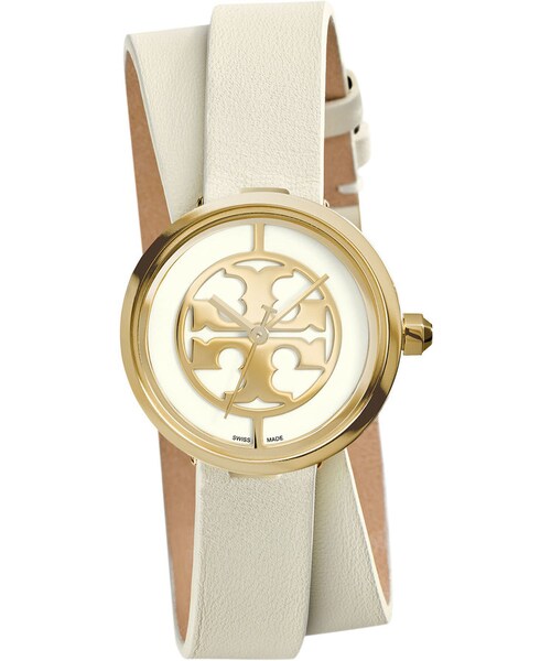 Tory Burch,Tory Burch Watches Reva Double-Wrap Leather Watch, White/Golden  - WEAR