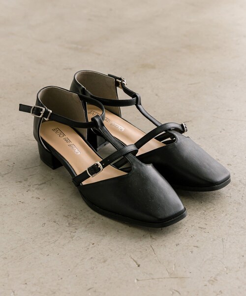 OLIVE des OLIVE（オリーブデオリーブ）の「【S・Mサイズ展開】Tストラップダブルベルトシューズ（パンプス・レディース・アイボリー/ブラック・M/L）」の2枚目の写真
