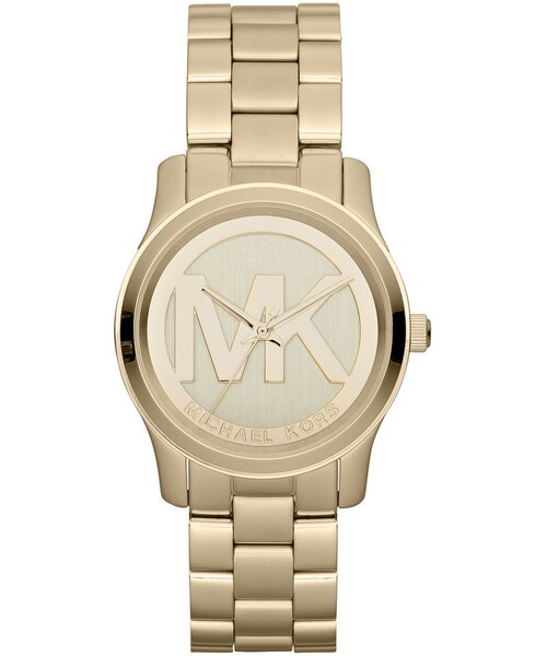 MICHAEL KORS(マイケルコース)の「Michael Kors Mid-Size Golden Stainless Steel Logo Three-Hand Watch(アナログ腕時計・レディース・GOLD)」の1枚目の写真