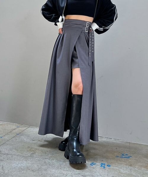 PAGEBOY(ページボーイ)の「ドッキングラップスカート(スカート・レディース・ブラック09/グレー13/チャコールグレー18・F)」の2枚目の写真