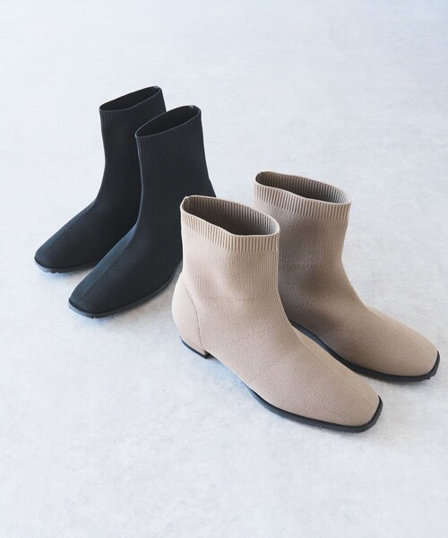 un dix cors(アンディコール)の「《予約》CONTROL FREAK/ニットショートブーツ(ブーツ・レディース・ベージュ/ブラック・S/M/L)」の2枚目の写真