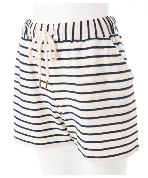 PEACH JOHN（ピーチジョン）の「ＰＪ／ボーダーロープショートパンツ（パンツ・レディース・オフホワイト/ネイビー/ベージュ/アッシュピンク/アッシュミント/ベリーレッド・S/M/M/L/L/LL）」の2枚目の写真