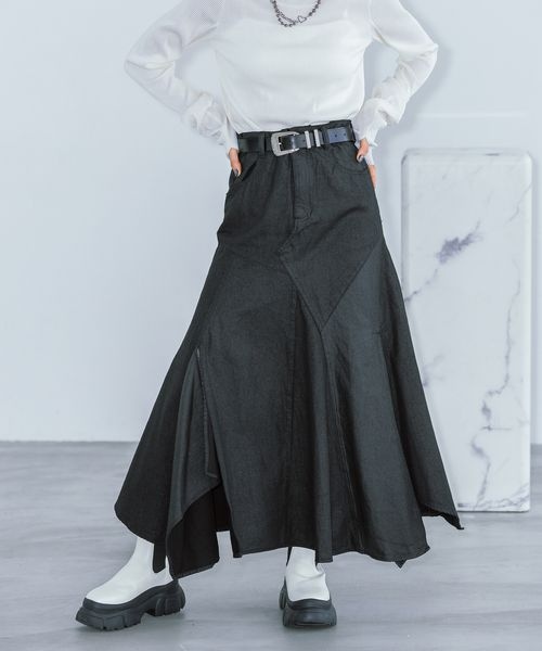 PAGEBOY（ページボーイ）の「コーティングデニムスカート（スカート・レディース・ブラック09・S/M）」の2枚目の写真