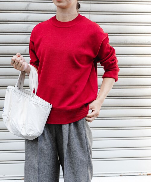 FORK&SPOON（フォークアンドスプーン）の「『洗濯可』FORK&SPOON ウーステッドヤーンクルーネックニット（トップス・レディース・IVORY/RED/BLKxIVO/DARKBLUE・1）」の2枚目の写真