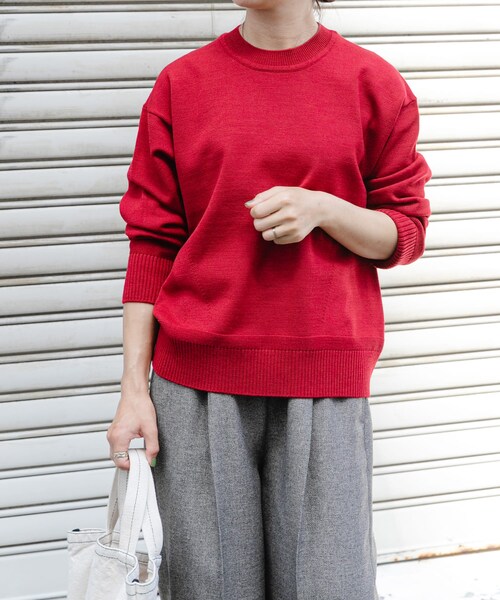 FORK&SPOON（フォークアンドスプーン）の「『洗濯可』FORK&SPOON ウーステッドヤーンクルーネックニット（トップス・レディース・IVORY/RED/BLKxIVO/DARKBLUE・1）」の3枚目の写真