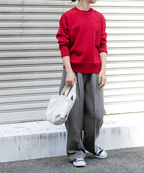 FORK&SPOON（フォークアンドスプーン）の「『洗濯可』FORK&SPOON ウーステッドヤーンクルーネックニット（トップス・レディース・IVORY/RED/BLKxIVO/DARKBLUE・1）」の8枚目の写真