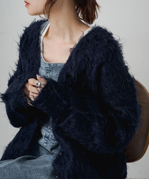 PUAL CE CIN（ピュアルセシン）の「カール起毛ニットカーディガン（カーディガン/ボレロ・レディース・ベージュ/ネイビー/その他1・FREE）」の2枚目の写真