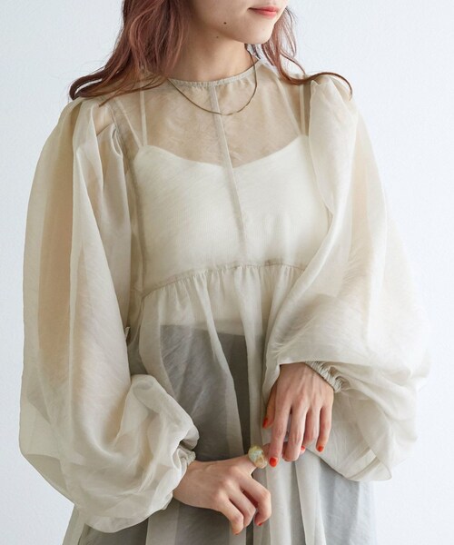 w closet（ダブルクローゼット）の「長袖ボリュームスリーブワンピース（ワンピース/ドレス・レディース・グレージュ/ブラウン・FREE）」の6枚目の写真
