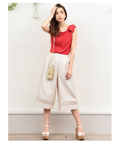 MIIA（ミーア）の「オーガンジー切り替えガウチョパンツ（パンツ・レディース・ベージュ/ブラック/ホワイト・F）」の10枚目の写真