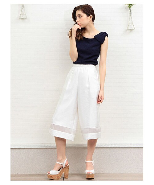 MIIA（ミーア）の「オーガンジー切り替えガウチョパンツ（パンツ・レディース・ベージュ/ブラック/ホワイト・F）」の8枚目の写真