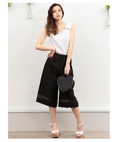 MIIA（ミーア）の「オーガンジー切り替えガウチョパンツ（パンツ・レディース・ベージュ/ブラック/ホワイト・F）」の3枚目の写真