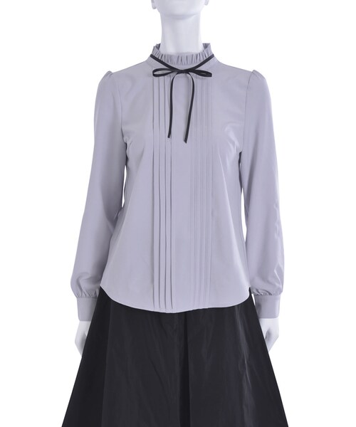 EATME（イートミー）の「グログランリボン付スタンドブラウス（トップス・レディース・アイボリー/ライトグレー/ブラック）」の2枚目の写真