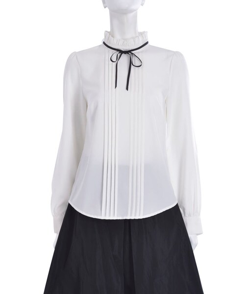 EATME（イートミー）の「グログランリボン付スタンドブラウス（トップス・レディース・アイボリー/ライトグレー/ブラック）」の3枚目の写真