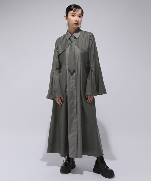 新品未使用 ハレ HARE ネクタイワンピース F グレー ロング モード HARE（ハレ）の「ネクタイデザインワンピース（）」 - WEAR