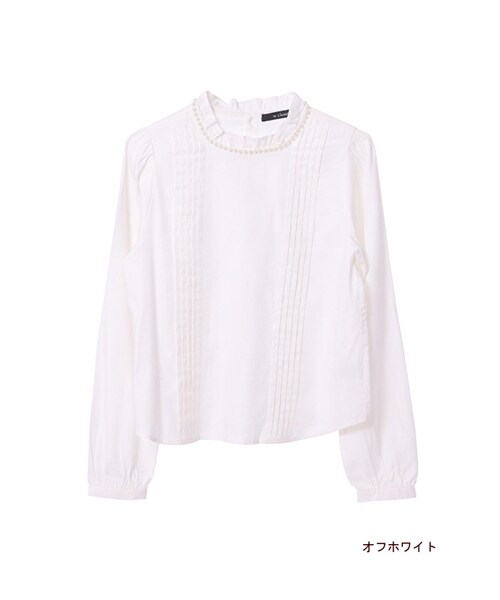 w closet（ダブルクローゼット）の「パール付きピンタックブラウス（トップス・レディース・オフホワイト/ネイビー・FREE）」の2枚目の写真