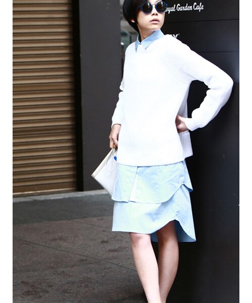 THE DAYZ TOKYO（ザデイズトーキョー）の「タイプライターシャツワンピース（ワンピース/ドレス・レディース・ホワイト/ブルー・36/36(インナー)/38/38(インナー)）」の4枚目の写真