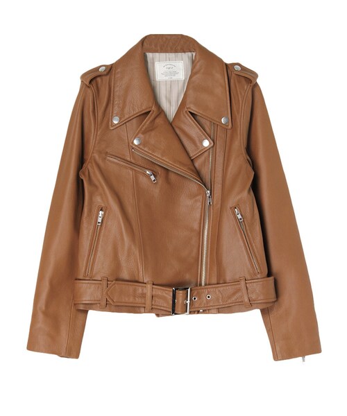 Ungrid（アングリッド）の「≪Sweet,non-no 掲載≫【Casual】ゴートレザーライダースジャケット（ジャケット/アウター・レディース・ブラック/ネイビー/キャメル・S/M）」の2枚目の写真