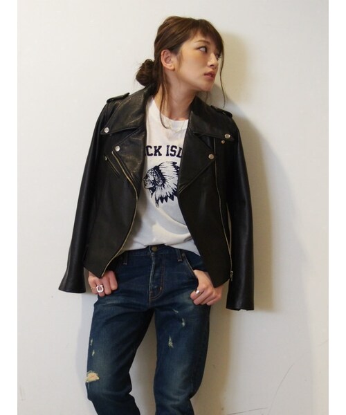 Ungrid（アングリッド）の「≪Sweet,non-no 掲載≫【Casual】ゴートレザーライダースジャケット（ジャケット/アウター・レディース・ブラック/ネイビー/キャメル・S/M）」の5枚目の写真