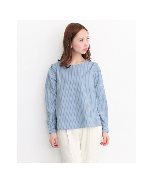 KBF(ケイビーエフ)の「ストライプ肩タックプルオーバー(トップス・レディース・BEIGE/WHITE/BLUE・one)」の6枚目の写真