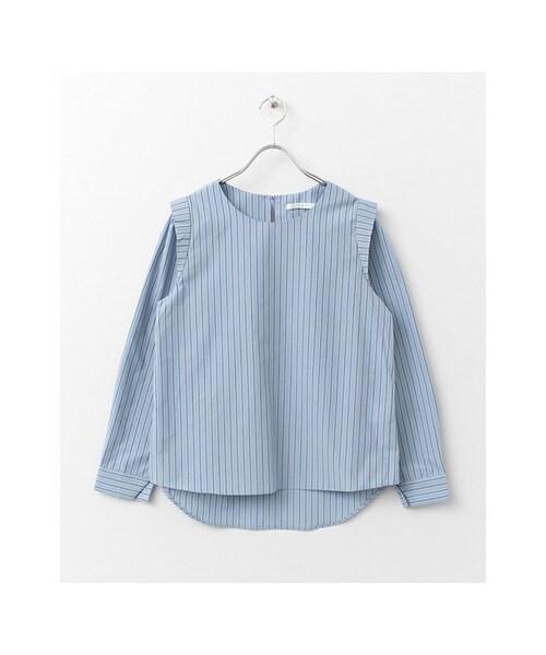 KBF(ケイビーエフ)の「ストライプ肩タックプルオーバー(トップス・レディース・BEIGE/WHITE/BLUE・one)」の3枚目の写真