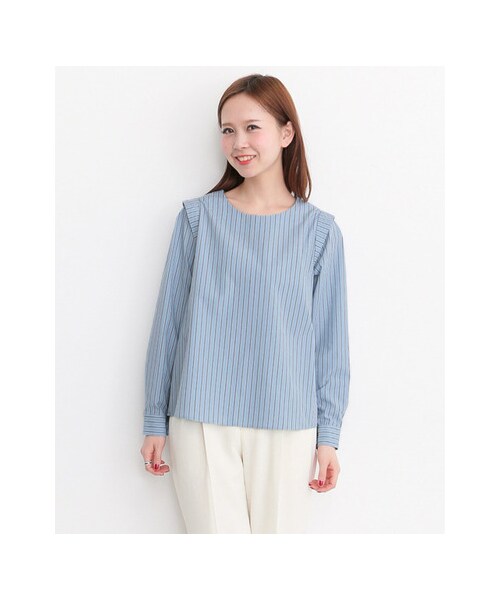 KBF(ケイビーエフ)の「ストライプ肩タックプルオーバー(トップス・レディース・BEIGE/WHITE/BLUE・one)」の7枚目の写真