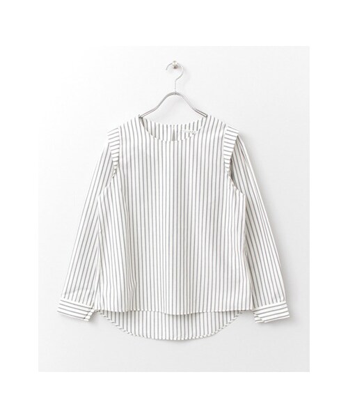 KBF(ケイビーエフ)の「ストライプ肩タックプルオーバー(トップス・レディース・BEIGE/WHITE/BLUE・one)」の2枚目の写真