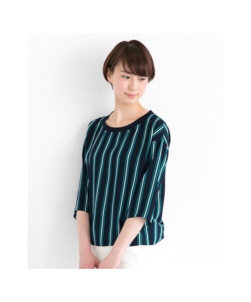 URBAN RESEARCH（アーバンリサーチ）の「レジメンストライプブラウス（トップス・レディース・OFF×YEL/NVY×GRN・FREE）」の5枚目の写真