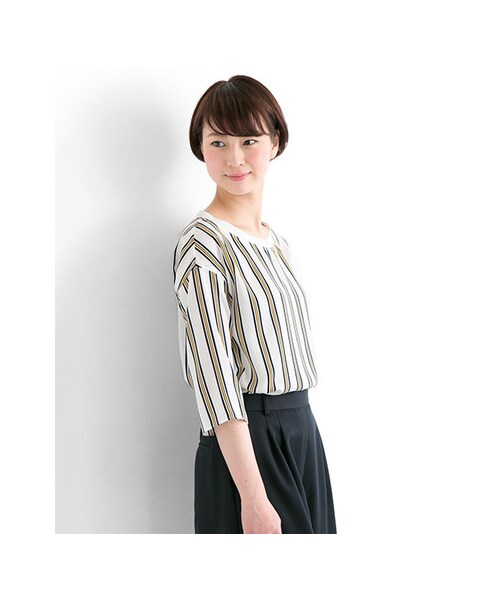 URBAN RESEARCH（アーバンリサーチ）の「レジメンストライプブラウス（トップス・レディース・OFF×YEL/NVY×GRN・FREE）」の3枚目の写真