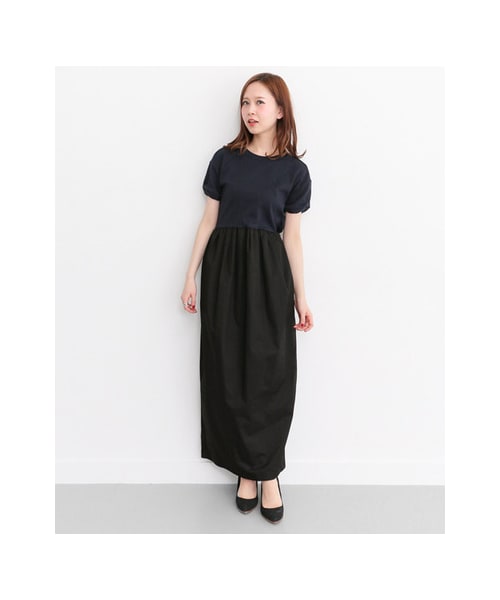 KBF（ケイビーエフ）の「Tシャツ切替マキシワンピース（ワンピース/ドレス・レディース・T/GRY×KHA/WHT×NVY/NVY×BLK・one）」の4枚目の写真