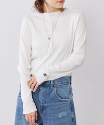 PUAL CE CIN | ニュアンスロゴ刺繍プチハイネックテレコメローカットソー(Tシャツ/カットソー)