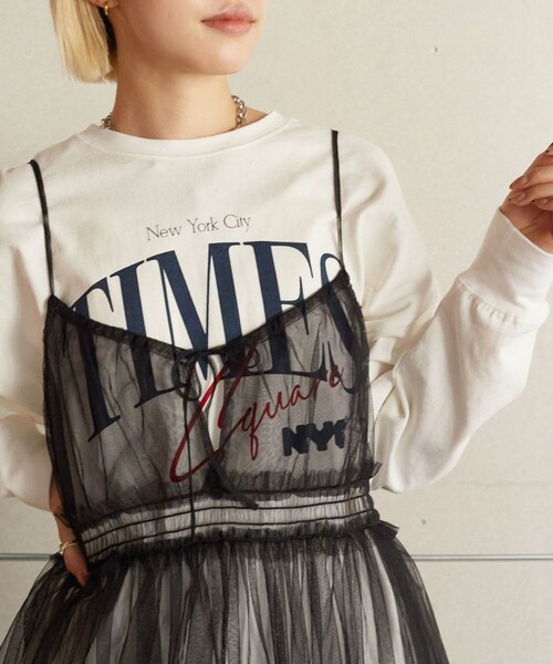 w closet（ダブルクローゼット）の「チュールオーバーキャミソール（トップス・レディース・エクリュ/ブラック/オフホワイト/クロB・FREE）」の20枚目の写真