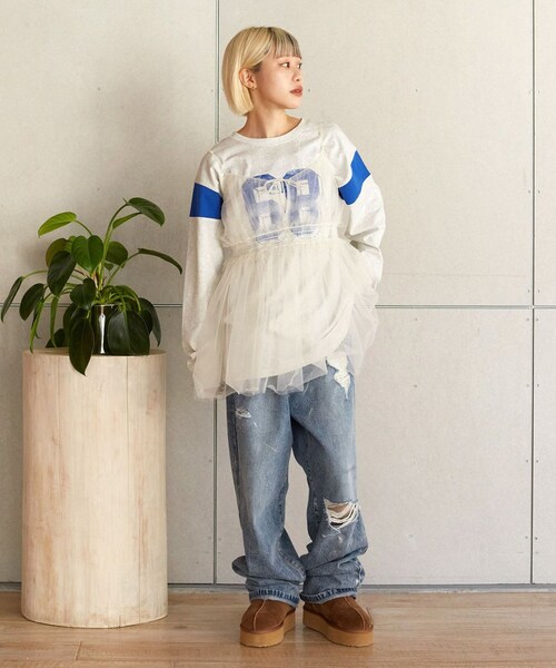 w closet（ダブルクローゼット）の「チュールオーバーキャミソール（トップス・レディース・エクリュ/ブラック/オフホワイト/クロB・FREE）」の9枚目の写真