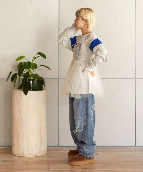 w closet（ダブルクローゼット）の「チュールオーバーキャミソール（トップス・レディース・エクリュ/ブラック/オフホワイト/クロB・FREE）」の13枚目の写真