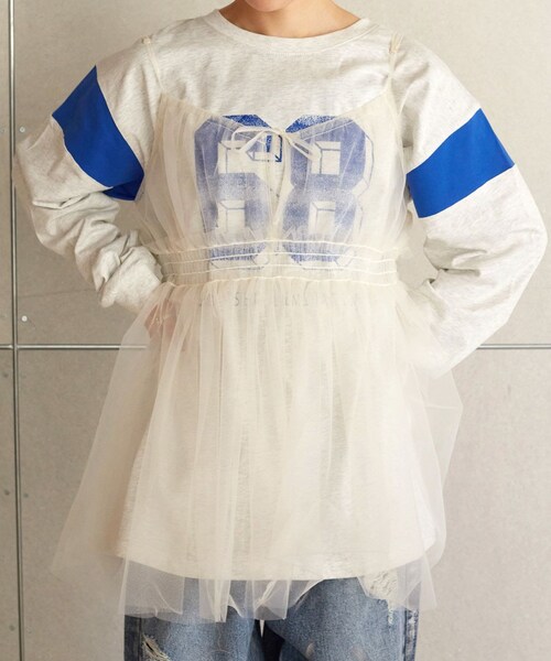 w closet（ダブルクローゼット）の「チュールオーバーキャミソール（トップス・レディース・エクリュ/ブラック/オフホワイト/クロB・FREE）」の14枚目の写真