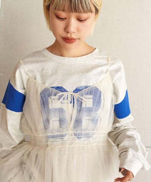 w closet（ダブルクローゼット）の「チュールオーバーキャミソール（トップス・レディース・エクリュ/ブラック/オフホワイト/クロB・FREE）」の12枚目の写真