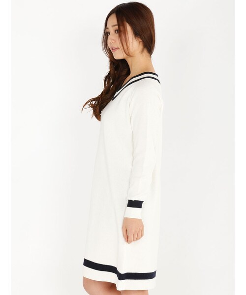 Rinajour（リナジュール）の「綿チルデンワンピース（ワンピース/ドレス・レディース・OFF/WHITE/NAVY・F）」の2枚目の写真