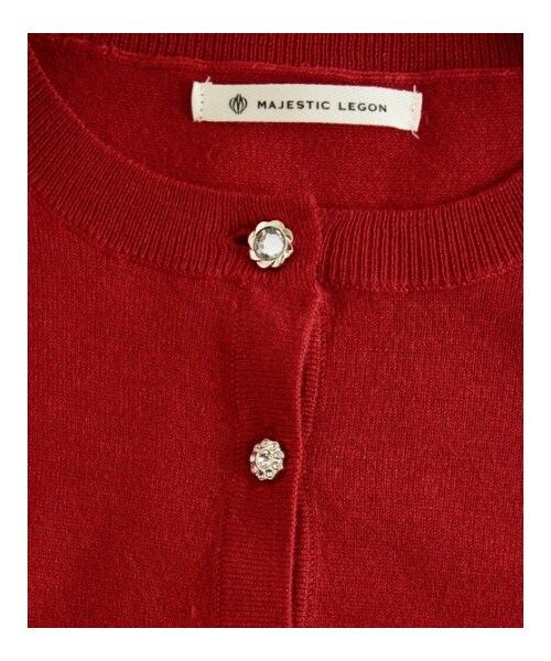 MAJESTIC LEGON（マジェスティックレゴン）の「ビジュー釦カーディガン（トップス・レディース・レッド/アイボリー/イエロー/ピンク/ラベンダー/グレー・Free）」の4枚目の写真