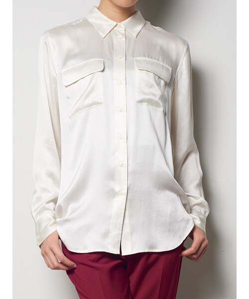 BORNY（ボルニー）の「シルクブロガーシャツ（トップス・レディース・ホワイト/ネイビー・F）」の6枚目の写真