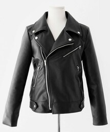 DHOLIC | フェイクレザーブラックライダースジャケット(ライダースジャケット)