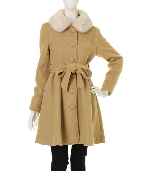 dazzlin（ダズリン）の「【W】襟ファー付きウエストリボンガーリーコート（ジャケット/アウター・レディース・オフホワイト/グレー/ベージュ・S/M）」の3枚目の写真