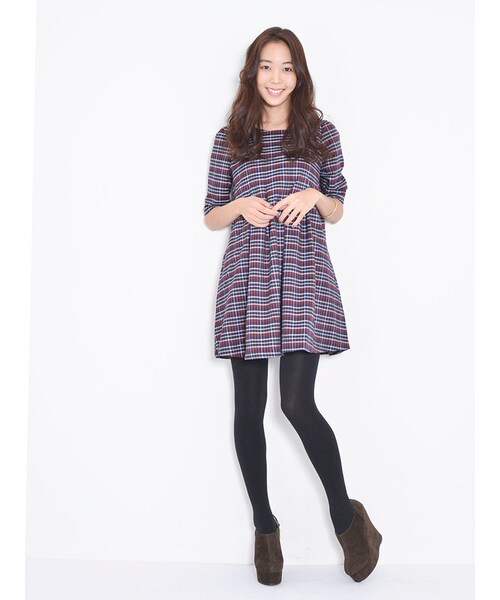 Dazzlin ダズリン の Dazzlin チェックaライン5分袖ワンピース ワンピース ドレス Wear