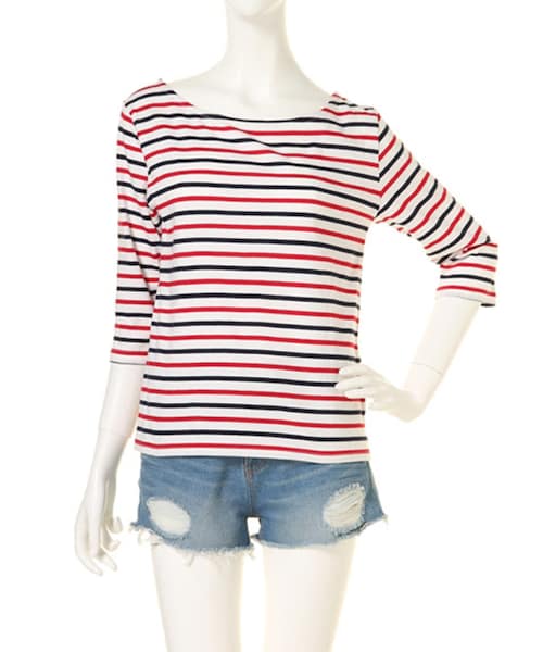 dazzlin（ダズリン）の「【W】マルチボーダー七分袖TOPS（トップス・レディース・グレー/レッド/ネイビー・F）」の2枚目の写真